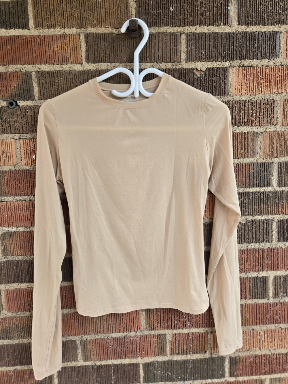 SKIMS Long Sleeve Crewneck Top in Nude Beige